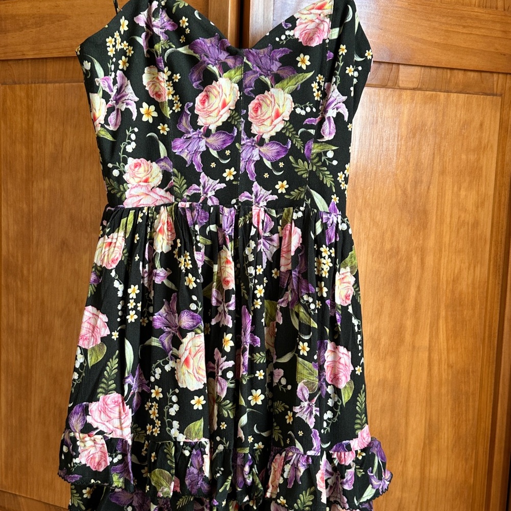 Agua Bendita Black and Purple Floral Mini Dress